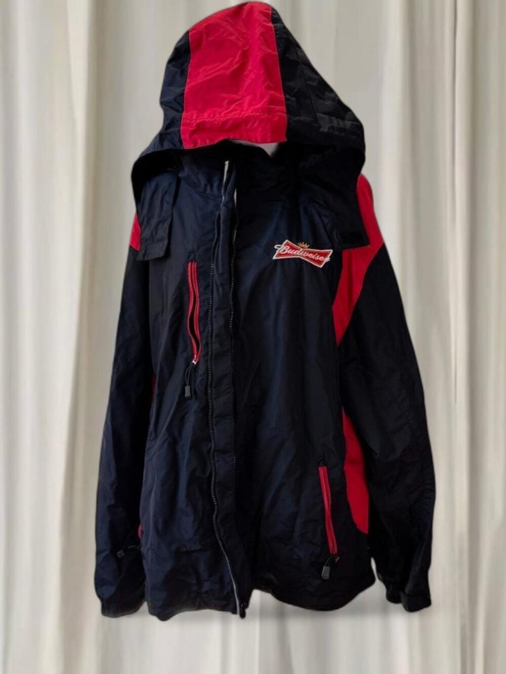 Budweiser Vintage Black & Red Windbreaker Embroidered Jacket